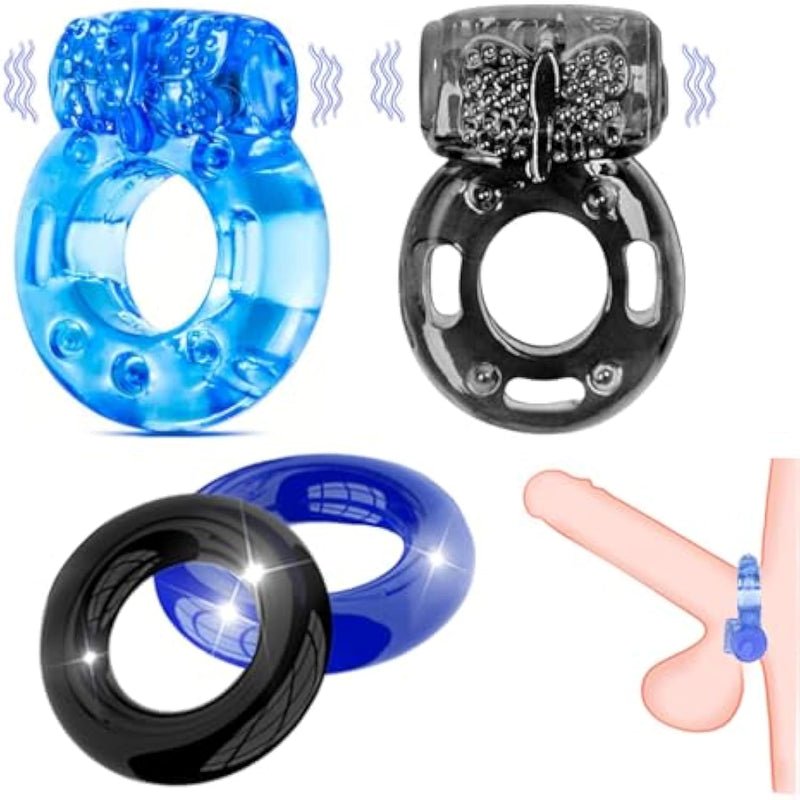 Vibrating Cock Ring Penis Ring Vibrator Clitoral Stimulator Penis Erect Erection Enhance Sex Product Adult Male Sex Toy For Longer Harder Stronger (Blue)