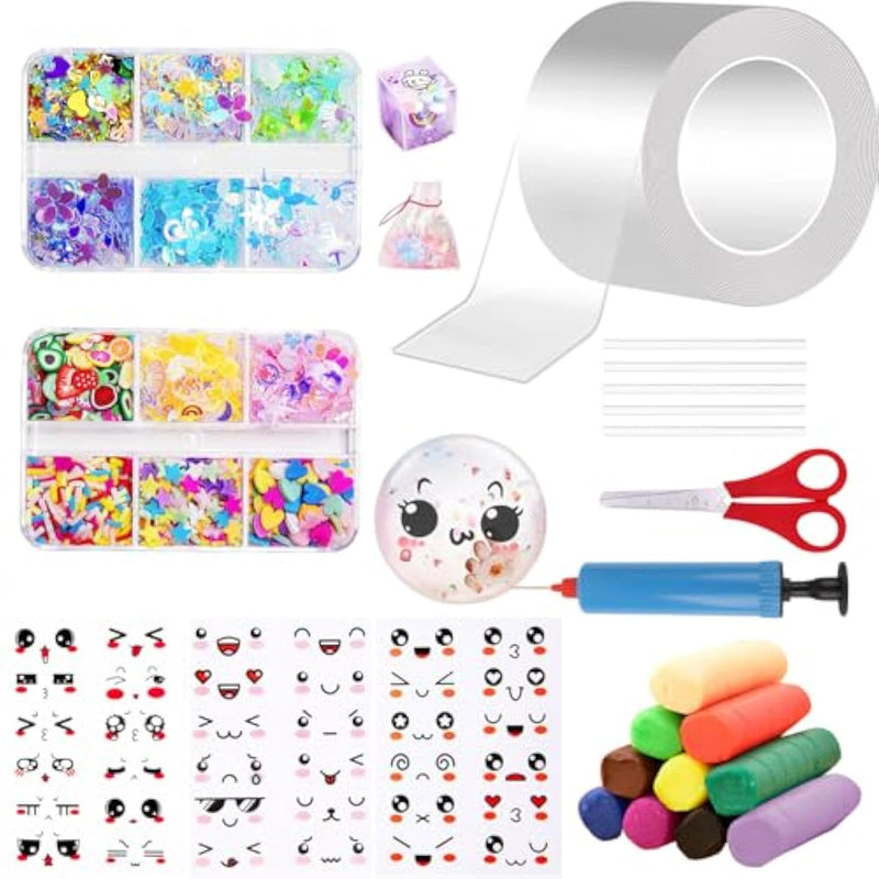 Nano Tape Bubble Kit For Kids, Nano Double Sided Adhesive Tape Bubbles, Nano Tape Kit With Glitter, Clay And Decoratives Emoticon Stickers, Diy Party Activities Toys