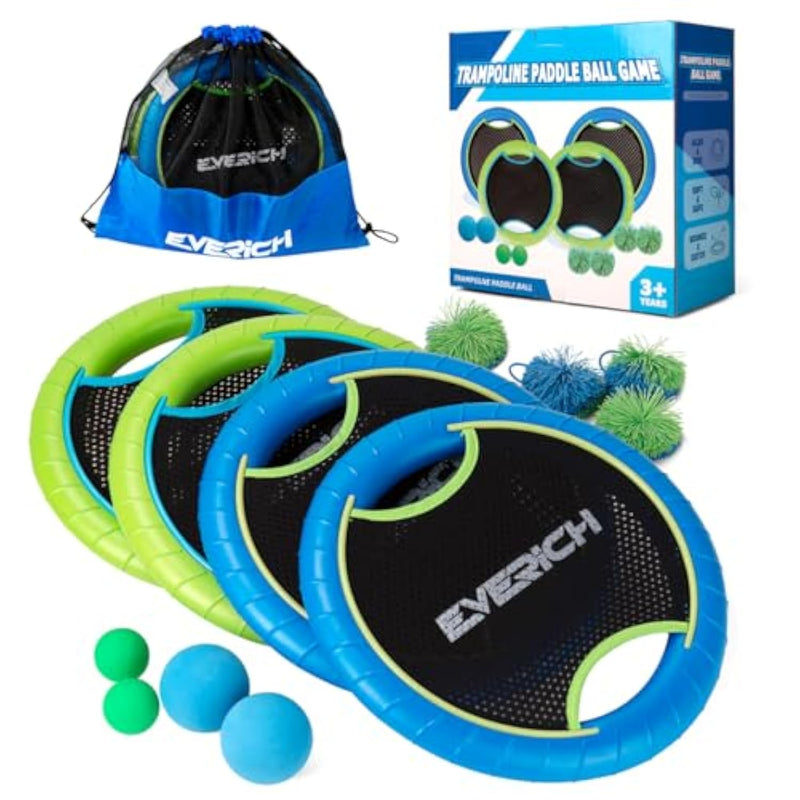 Trampoline Paddle Ball Set With 4 Bouncy Paddles & 8 Balls - Soft Foam Design For Kids Play Indoor Outdoor Beach Backyard Lawn - Great Gift Idea For Boys & Girls