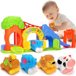 Toys For Toddler 1, 2, 3 Year Old Boy And Girl, Zoo Animal Slide Playset With 4 Animal Cars, Open-Ended Interactive Toy For Cultivate Imagination, Gifts For 12-18+ Months Kids