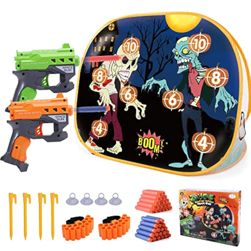 Zombie Shooting Game Practice Target Toys Foam Blaster Sets?With 2 Foam Dart Blasters 40 Foam Darts?Halloween Indoor Activity Game For Kids?Compatible With Nerf Guns