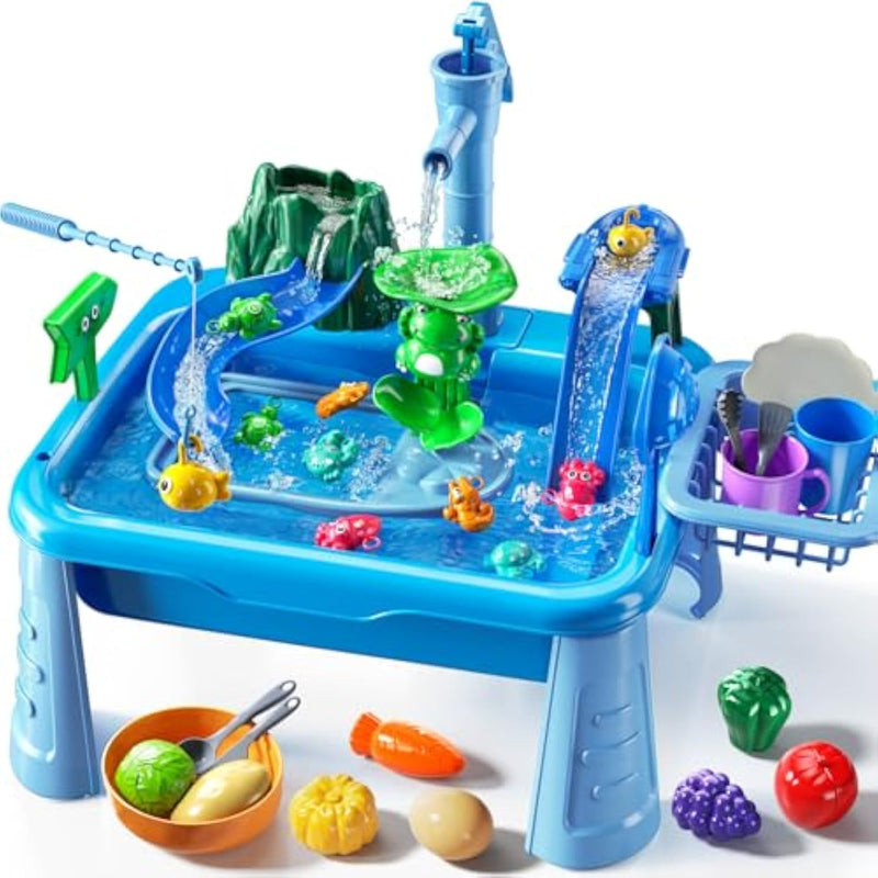Water Table Play Sink Toy For Kids 2 3 4 5 6 Years Old - Outdoor Kitchen With Running Water, Fishing Games, Toddler Water Play Table For Kids Ages 3-8, Beach Outdoor Toys, Summer Gifts