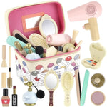 Wooden Makeup Toy Set Wood Hair Salon Playset Toddler Wooden Makeup Kit For Girls,Christmas Birthday Gift For 3 4 5 6 7 Years Old Kids