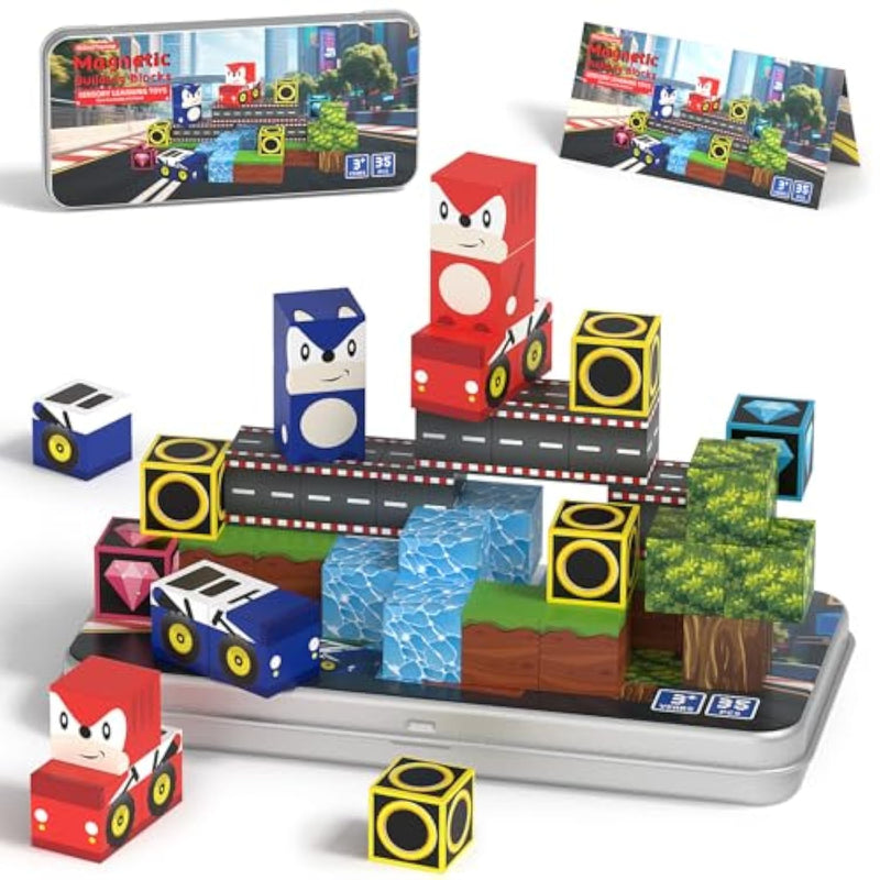 35Pcs Mini Magnetic Blocks, Magnetic Blocks Travel With Portable Iron Box, Magnetic Building Blocks Stem Learning Set For Ages 3 4 5 6 7 8, Suitable For Restaurant And Travel, Hedgehog