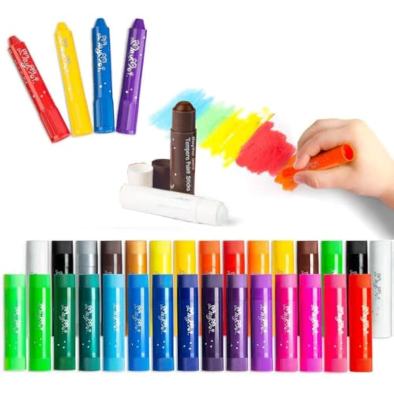 Tempera Paint Sticks Set - 30 Vibrant Colors, Quick Drying, Washable Crayons for Kids and Students