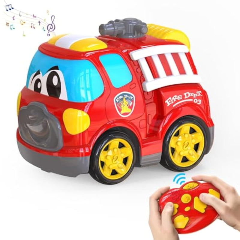 Remote Control Car, 2.4G Cartoon Emergency Vehicle, Rc Fire Truck Engine Toys With Lights & Music, Birthday Gifts For Toddlers, Kids, Boys & Girls 1-5 Years Old (Red)