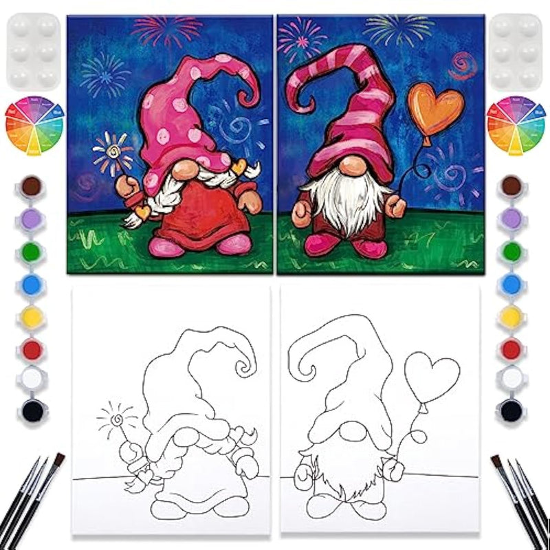 2 Pack Paint And Sip Canvas Painting Kit Pre Drawn Canvas For Painting For Adults Stretched Canvas Couples Games Date Night Anniversary Couple Paint Party Supplies Favor(8X10)