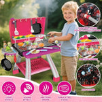 Pink Kitchen Toy Set, Kids Grill Playset With Smoke, Sound & Light, Little Chef Play,Cooking Interactive Toys Christmas Birthday Gift For Boys Girls