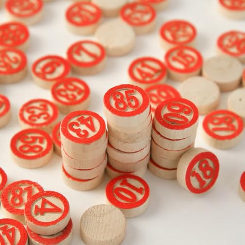 Vintage Italian Tombola Set with 90 Wooden Bingo Tiles for Games & DIY Crafts