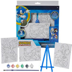 Sonic the Hedgehog Official Canvas Paint Set for Kids with 3 Preprinted Canvases, Paints, and Easel