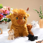 5 Pcs Highland Cows Stuffed Animal 13.78 Inch Mommy Highland Cow Plush With 4 Little Babies Soft Plush Gifts Set For Birthday Party Favors(Sitting Style)