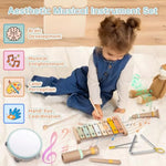 Baby Musical Instruments - Neutral Colors Musical Toys For Toddlers 1-3, Montessori Wooden Percussion Instruments Set With Modern Boho Xylophone Tambourine, Kids Preschool Educational Birthday Gifts