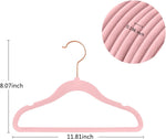 Baby Velvet Hangers Non-Slip Baby Clothes Hangers, 11.8” Inch 50 Pack Space Saving Childrens Hangers -360° Swivel Rose Gold Hook, Strong & Durable Infant/Toddler Pink Hangers
