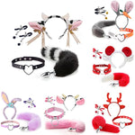 4 Pcs Set Fun Cow Sheep Antelope Rabbit Sexy Maid Tie Ear Hairpin SM Metal Tail Anal Plug. Cosplay Neck Chest Bondage Accessories Sex Toy for Women Female Men Male Unisex (Sheep Red)