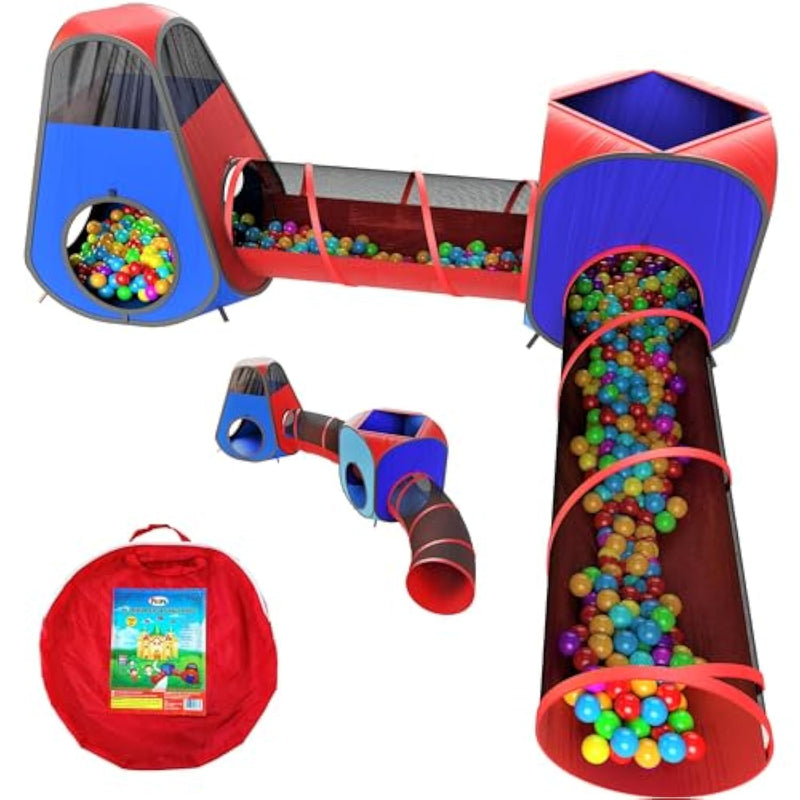 4Pc Pop Up Play Tent And Tunnel Bundle For Toddlers And Kids - Indoor & Outdoor Playhouse With Storage Bag, Red & Blue
