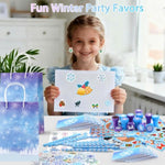 122 Pcs Snowflake Party Favor Set with Goodie Bags, Stickers & Make-a-Face Crafts