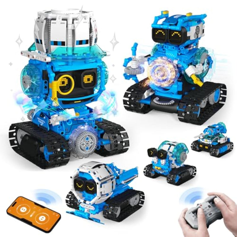 5 In 1 Stem Robot Building Toys For Boys Age 8-13, 494Pcs Remote & App-Controlled Set Educational Coding Toy, Kids Diy Sound & Light Interactive Science Sets, Gift For Boys Girls 10-12