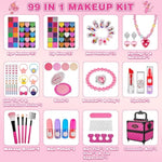 99 Pcs Kids Makeup Kit For Girls, Princess Toys Real Washable Cosmetics Set With Mirror, Hair Ties, Nails, Rings, Earrings, Necklace, Perfect For 3 4 5 6 7 8 Year Old Girls Birthday