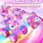 Unicorn Rc Cars For Girl Toys With Glowling Crystal Wings &Eyes Lights,360°Rotation Remote Control Car Unicorn Stunt Car,Indoor Outdoor Toys Stocking Stuffers Gifts For 3 4 5 6 7 8 9+Year Old Girls