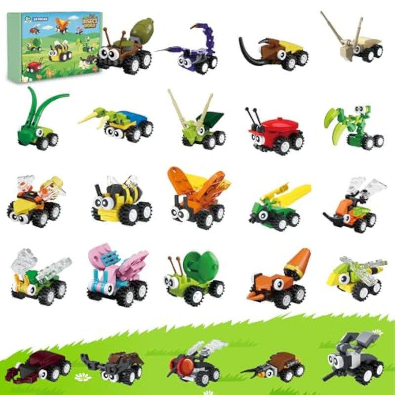 Insect Building Blocks Toy For Kids- 24 Pack Unique Bug Blocks Set (697Pcs),Educational Party Favors Classroom Prizes, Birthday Christmas Easter Valentines Gift For Boys Girls Ages 6,8,10,12+