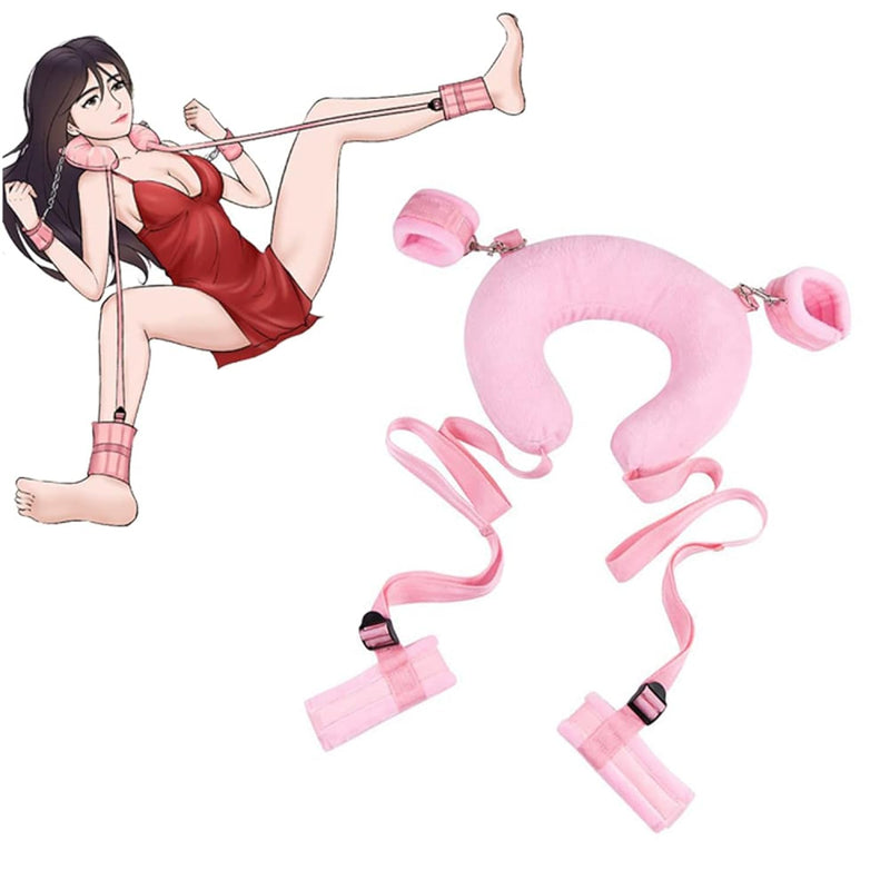 Sex Bondage Toys Bdsm Kits, Couples Bed Games Restraints Gear, Neck Pillow With Adjustable Plush Handcuffs And Leg Straps, Pink