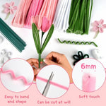 5 Colors Art Chenille Stems Pipe Cleaners Flower Making Kit for Adults and Kids, 521 Pcs