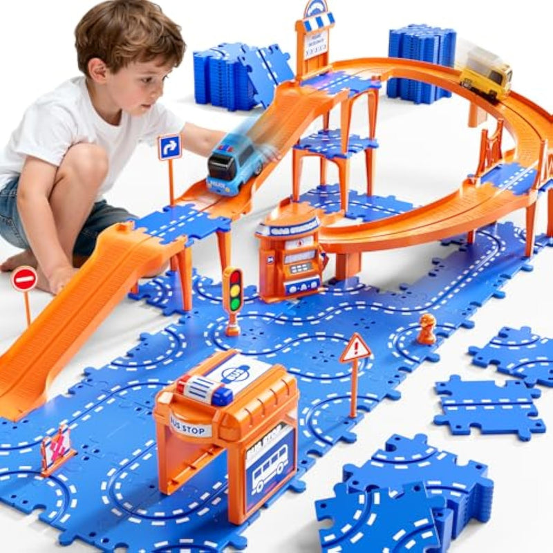 Puzzle Race Car Track Set For Kids 3-5, Floor Puzzle Track Car Set, Toddler Toys For 3 4 5 6 Years Old Boys, Toys Gift For Kids Boys Girls Age 3 4 5 6 7 8 Years Old