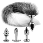 Sexy Fox Tails Plug Tail Butt Plugs with 3 Interchangeable Metal Analplugs for Cosplay and Role Play