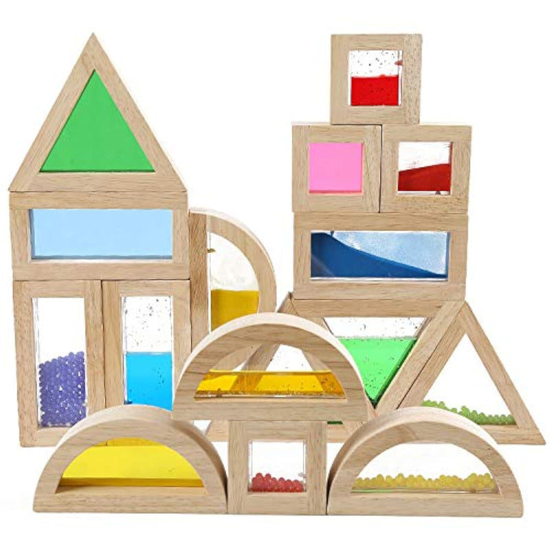 Large Wooden Building Blocks For Toddlers Baby Kids 16 Pcs Rainbow Blocks G