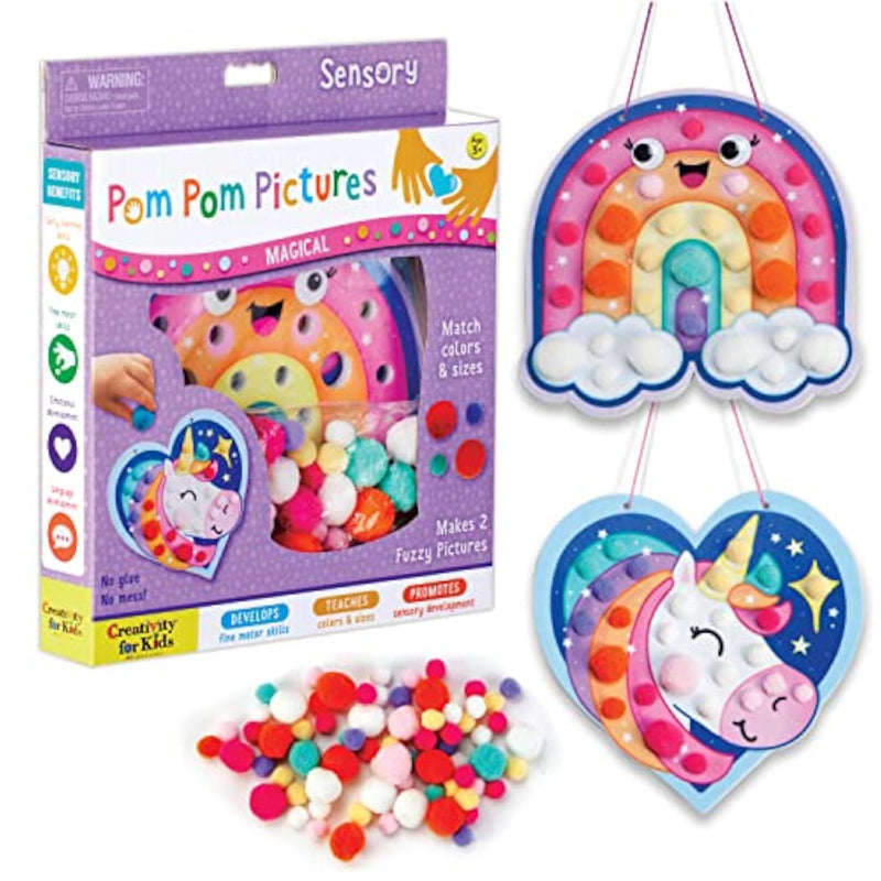Magical Rainbow Unicorn Pom Pom Pictures Craft Kit for Preschool and Toddler Ages 3+