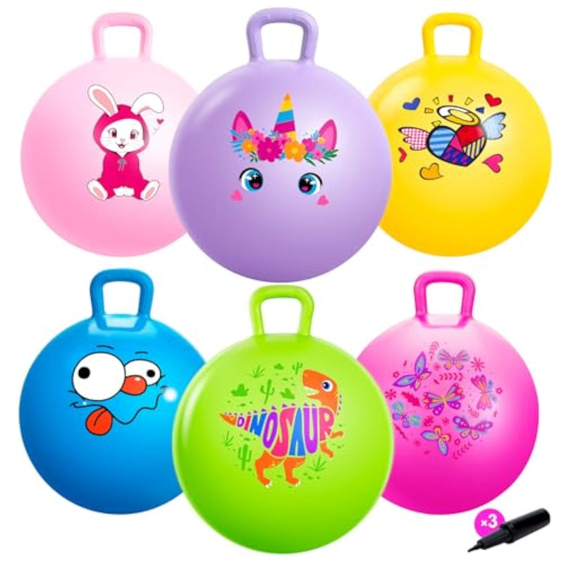 6Pcs Hopper Balls For Kids 3-8, 18In Bouncy Ball With Handle, Sit On Hopping Toys For Sport/School/Team Active Play, Hippity Hop Ball For Indoor Outdoor Games With Pump