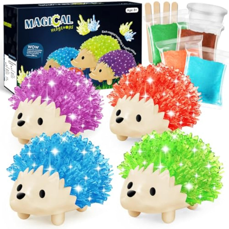 Crystal Growing Kit for Kids, 4-Color Hedgehog STEM Science Experiment Ages 8-12