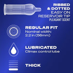 Durex Condom Prolong Natural Latex Condoms, 12 Count - Ultra Fine, Ribbed and Dotted with delay Lubricant, Regular Fit