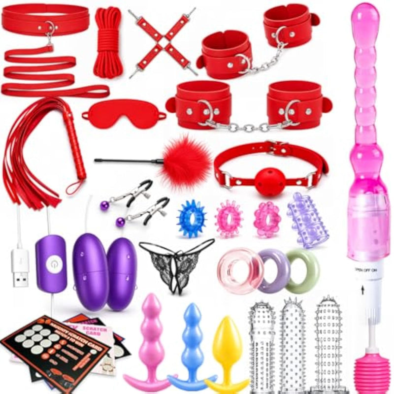 32-Piece Bondage Restraint Set with Silicone Anal Plug and Dildo for Men and Women