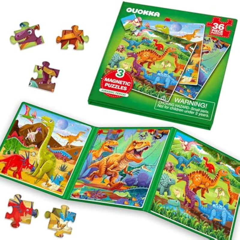 Travel Magnetic Puzzles For Toddlers 3 – 30+Pcs Dino Game With Extra-Long Play Book – Fun Travel Game Toy For Kids Ages 3-5 – Strong Magnets For Car Activities – Fun Toddler Puzzle Ages 3-4