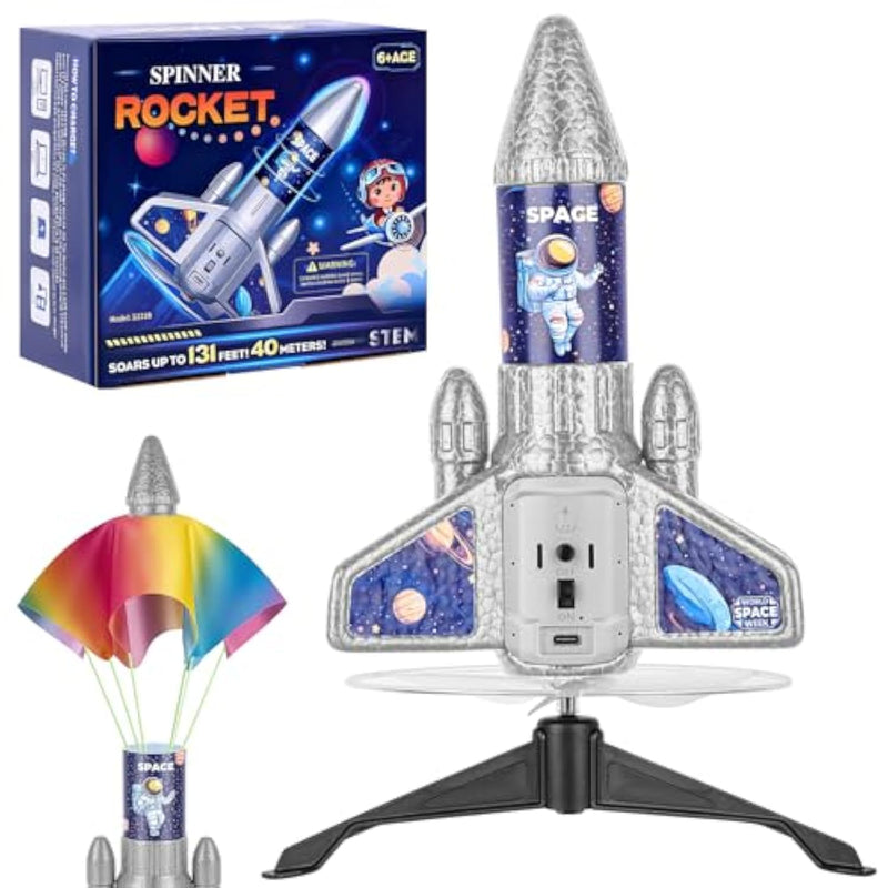 Kids Rocket Launcher Toy, 2Nd Gen Improved Design, Launch Up To 200Ft, Auto-Launch Rocket Toy With Parachute, Outdoor Toys For Kids 5-13, For Boys & Girl, Gray