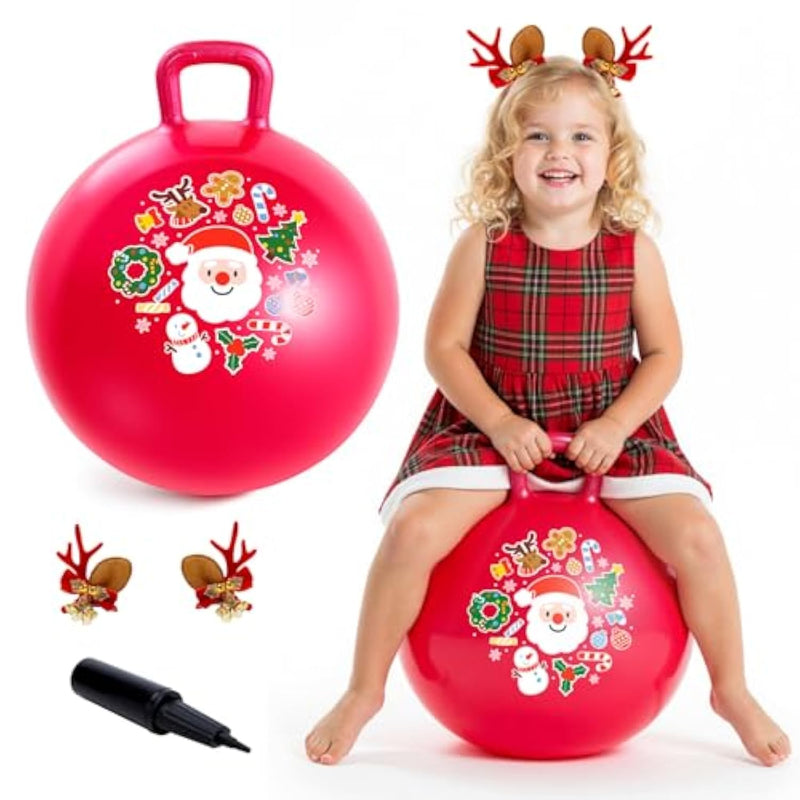 Hopper Ball For Kids 18In Sit On Bouncy Balls With Handle For Indoor Outdoor Active Play, Red Christmas Inflatable Boys Girls Gifts For 4 5 6 7 8 Years Old With Christmas Reindeer Ears