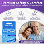 Mustang Lubricated Latex Condoms - 36 Count Pack – Premium Natural Latex, Silky Lubricant, Electronically Tested, Receptacle Tip
