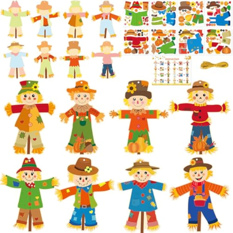 32 Sets Fall Scarecrow Craft Kits for Kids, DIY Thanksgiving Classroom Activity