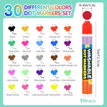 90 Pack Washable Dot Markers, 30 Colors, 0.4 oz Bingo Daubers for Arts & Crafts