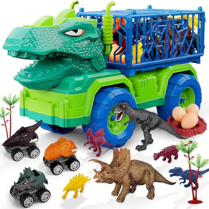 19 In 1 Dinosaur Toys For Kids 3-5 5-7, Dinosaur Truck Set For Toddlers With 3 Pull Back Cars, 8 Dino Figures, Christmas And Birthday Gifts Toy For 3 4 5 6 7 Years Old Boys And Girls