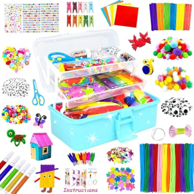 3000 Pcs Arts & Crafts Supplies Kit for Kids Ages 4-12, 3-Layer Craft Box