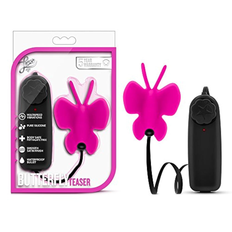 Luxe - Butterfly Teaser - Platinum Silicone Multi Speed Battery Powered Vaginal Stimulator - Ipx7 Submersible Waterproof Bullet - Latex Free - Sex Toy For Women Couples - Fuchsia