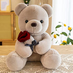 Plush Teddy Bear With Rose Stuffed Animals Toys Dolls Valentine'S Day Gifts For Girls Girlfriend Lover 9 Inches (Brown)