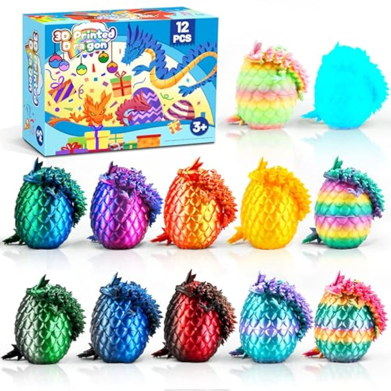 12Pcs 3D Printed Dragon Toys Eggs With Dragon Inside, Christmas Stocking Stuffers For Kids, 3D Printing Toys For Kids, Fidget Toy For Adults Teens Boy Gifts Cool Stuff Christmas Fun Gifts