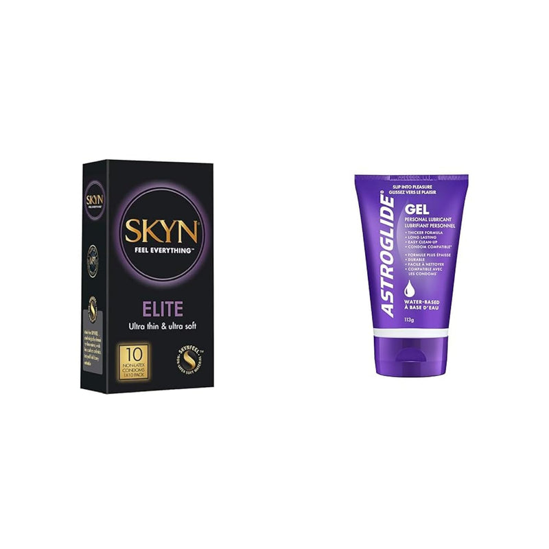 Elite Condoms (10 Count) & Astroglide Water Based Lube (4Oz) Personal Lubricating Gel