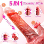 Realistic Thrusting Dildo Licking Vibrator - 5 In 1 Sex Toys Dildos With 9 Vibrating 9 Thrusting Heating & Tongue Licking Modes For G Spot Anal Stimulation, Silicone Anal Dildo For Women And Couple