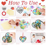 48 Sets Heart Suncatcher Craft Kit, DIY Valentine Window Art Activity for Kids