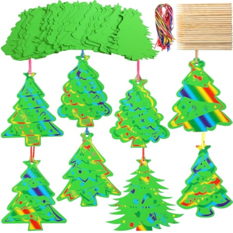 Christmas Tree Scratch Cards 80 Sets 8 Styles DIY Craft Kits for Xmas Party Painting Supplies