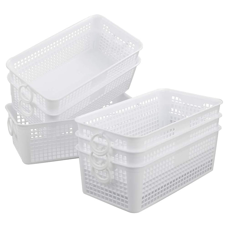 6-Pack Small Plastic Storage Bins, White Desktop Storage Basket